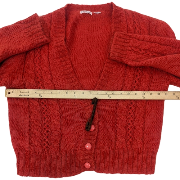 Vintage Wool Button Cardigan Sweater Womens Medium Orange DD Sloane V Neck - Picture 11 of 13